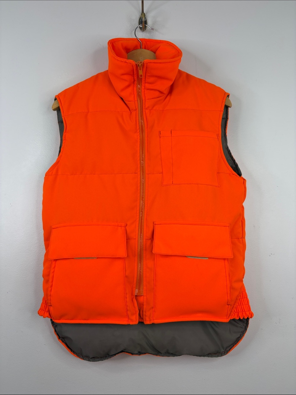 Vintage Goose Down Vest Mens Small Orange Puffer Workwear Made in Canada
